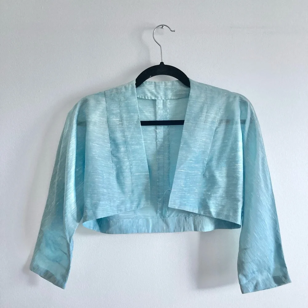 Vintage 1950s Pale Greeny Blue Sleeveless Dress with Matching Bolero - Picture 9 of 11